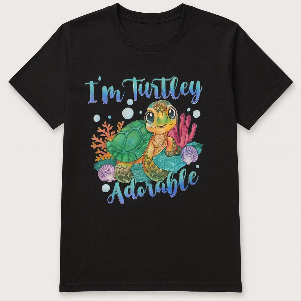 Gildan Black Tee with Colorful Turtle Design